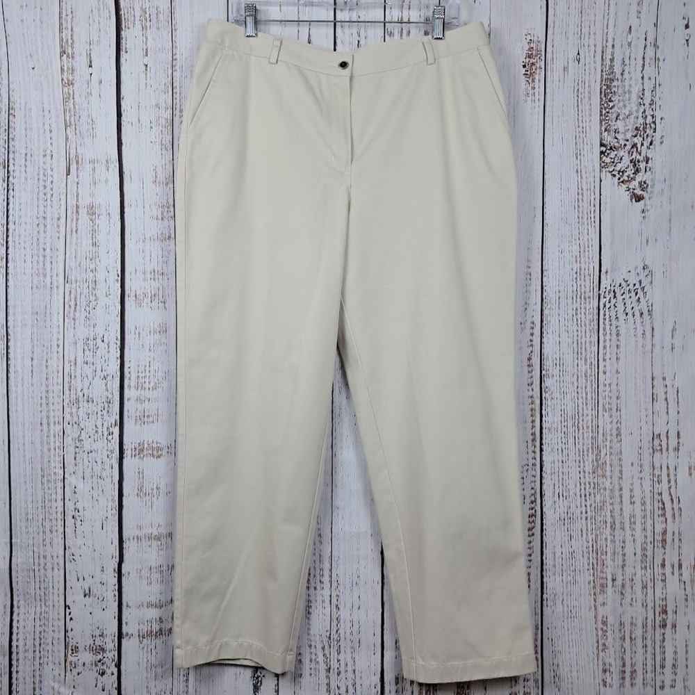 LL BEAN 16P Women's Ivory Chino Pants Cotton‎ High Rise Straight Leg Classic
